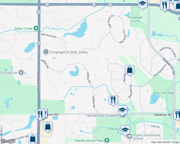 map of restaurants, bars, coffee shops, grocery stores, and more near 5248 Torrey Pine Circle in Long Grove