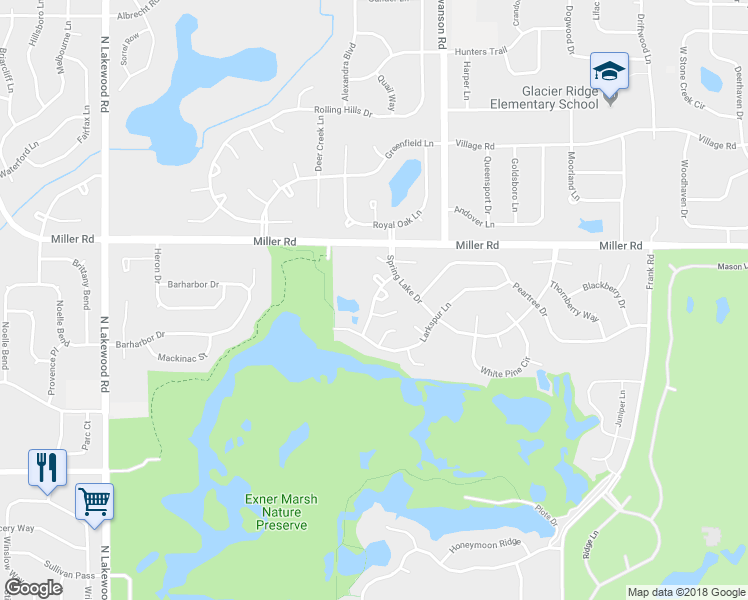 map of restaurants, bars, coffee shops, grocery stores, and more near 825 Dogwood Lane in Lake in the Hills