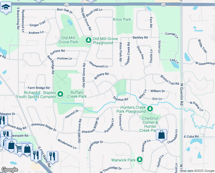 map of restaurants, bars, coffee shops, grocery stores, and more near 1035 Pembridge Road in Lake Zurich
