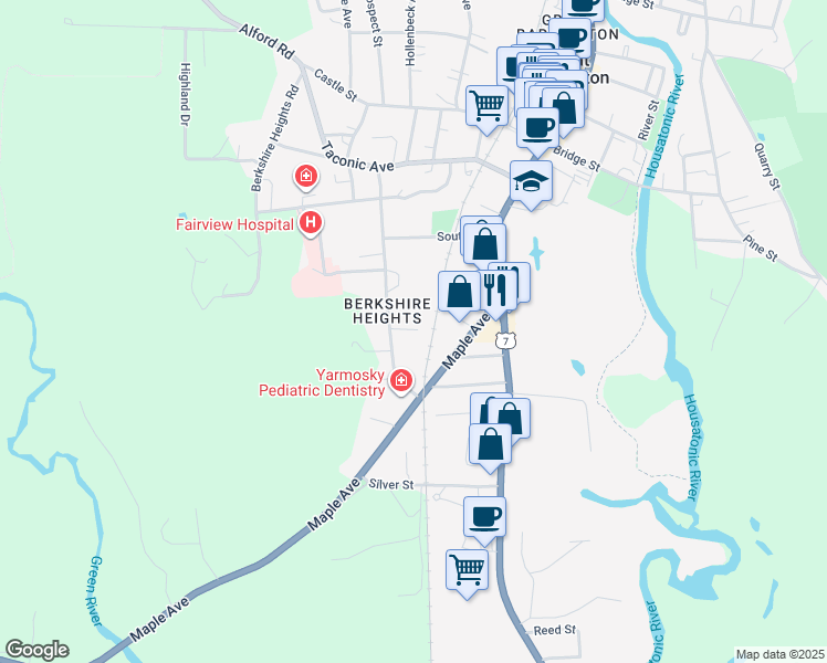 map of restaurants, bars, coffee shops, grocery stores, and more near 111 West Avenue in Great Barrington