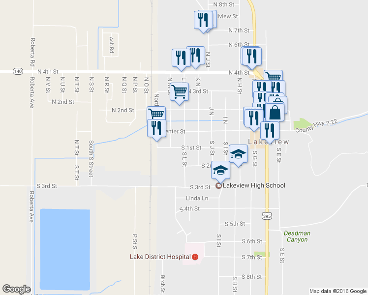 map of restaurants, bars, coffee shops, grocery stores, and more near 124 South L Street in Lakeview