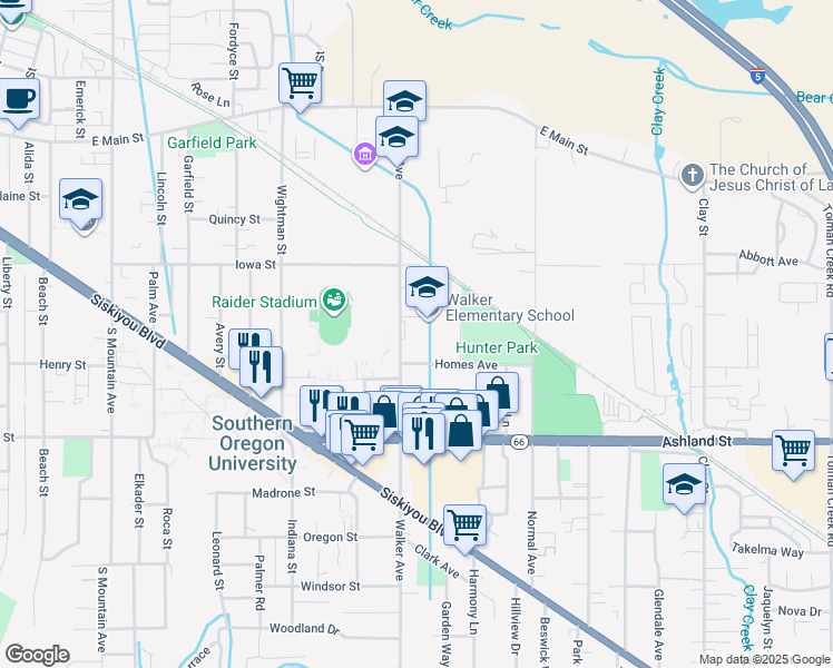 map of restaurants, bars, coffee shops, grocery stores, and more near 364 Walker Avenue in Ashland