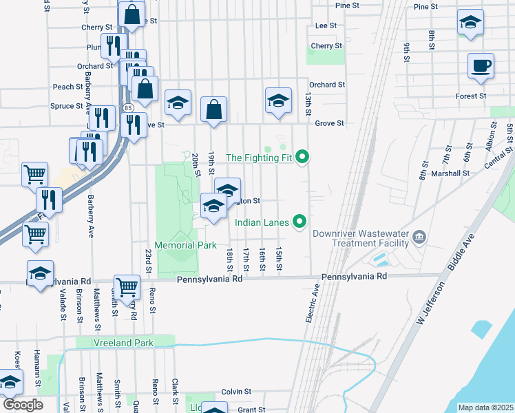 map of restaurants, bars, coffee shops, grocery stores, and more near 4300 16th Street in Wyandotte