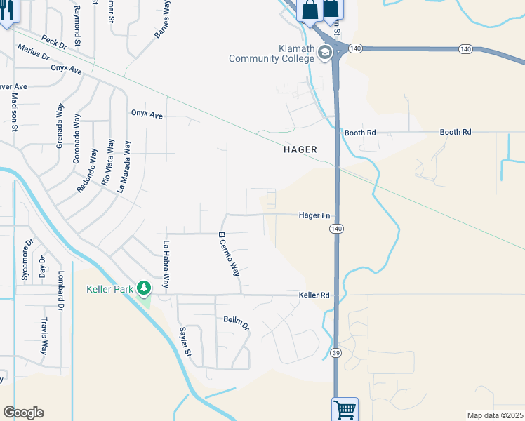 map of restaurants, bars, coffee shops, grocery stores, and more near 4261 Mels Place in Klamath Falls