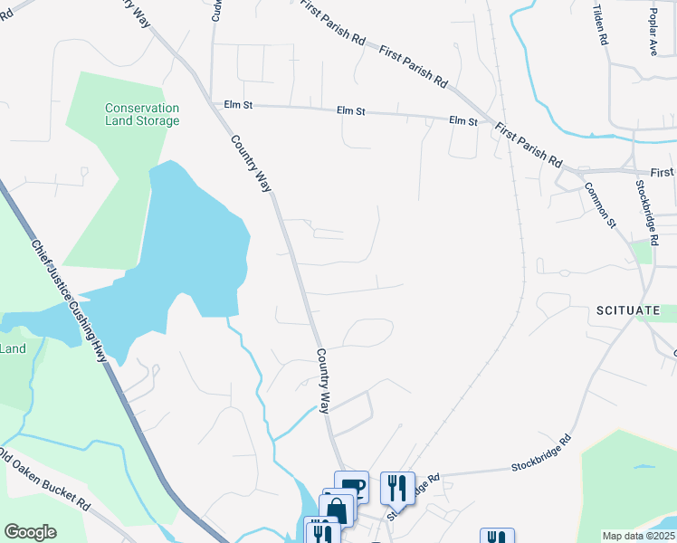 map of restaurants, bars, coffee shops, grocery stores, and more near 17 Hughey Road in Scituate