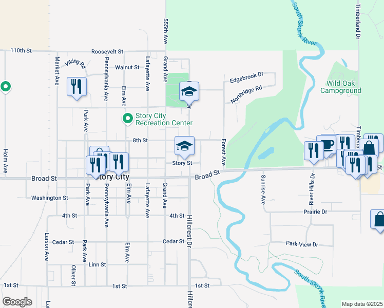 map of restaurants, bars, coffee shops, grocery stores, and more near 1009 Story Street in Story City