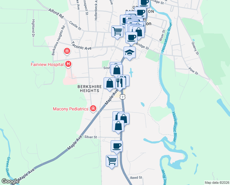 map of restaurants, bars, coffee shops, grocery stores, and more near 20 Maple Avenue in Great Barrington