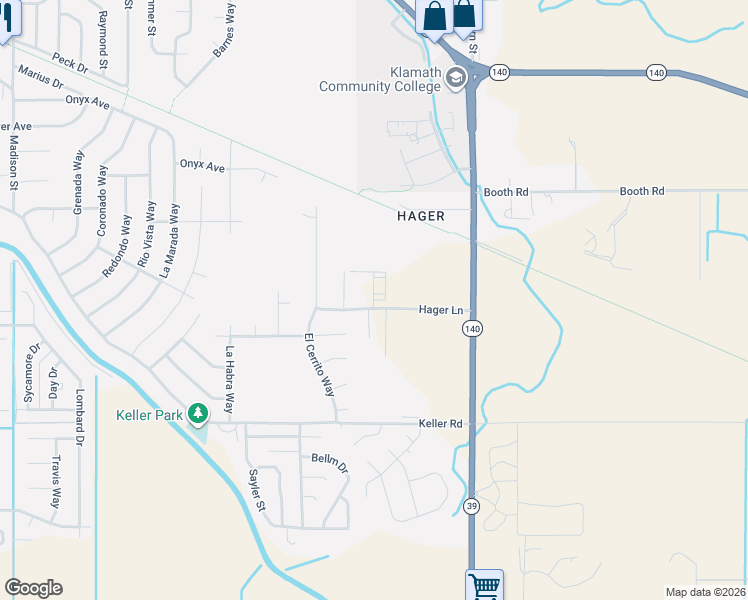 map of restaurants, bars, coffee shops, grocery stores, and more near 4261 Mels Place in Klamath Falls
