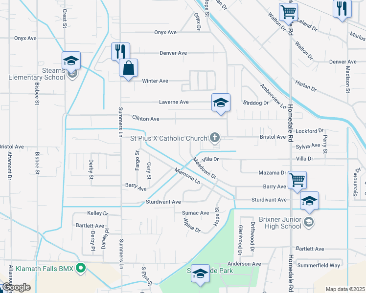 map of restaurants, bars, coffee shops, grocery stores, and more near 4195C Bristol Court in Klamath Falls