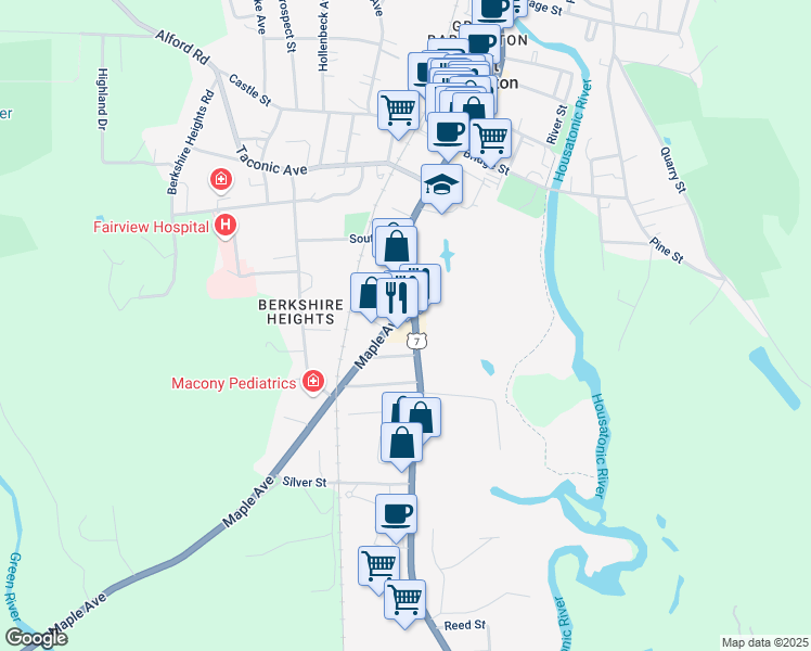 map of restaurants, bars, coffee shops, grocery stores, and more near 490 Main Street in Great Barrington