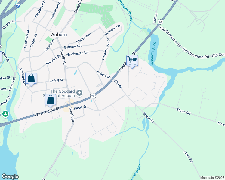 map of restaurants, bars, coffee shops, grocery stores, and more near 4 Elm Street in Auburn