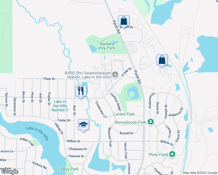 map of restaurants, bars, coffee shops, grocery stores, and more near 1301 Cunat Court in Lake in the Hills