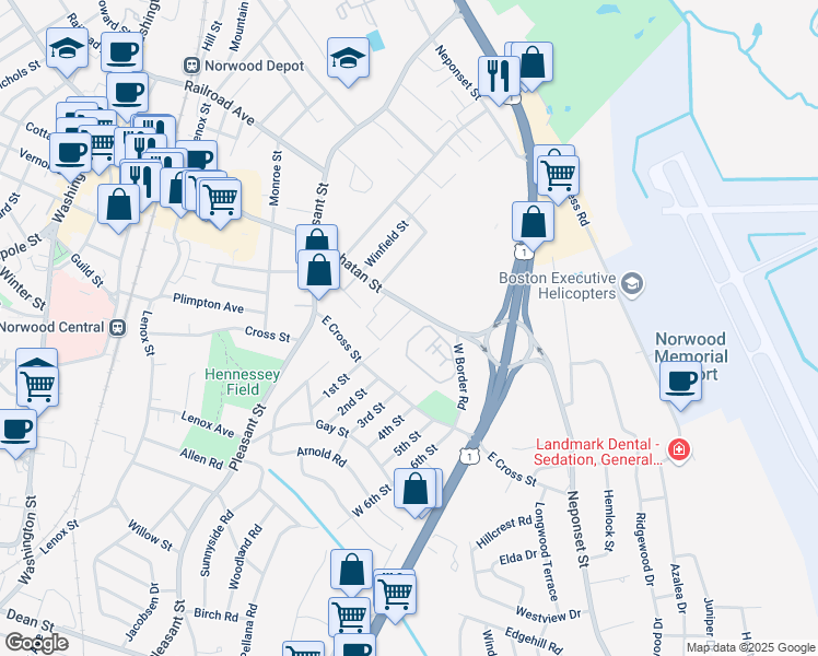 map of restaurants, bars, coffee shops, grocery stores, and more near 20 Queensboro Court in Norwood