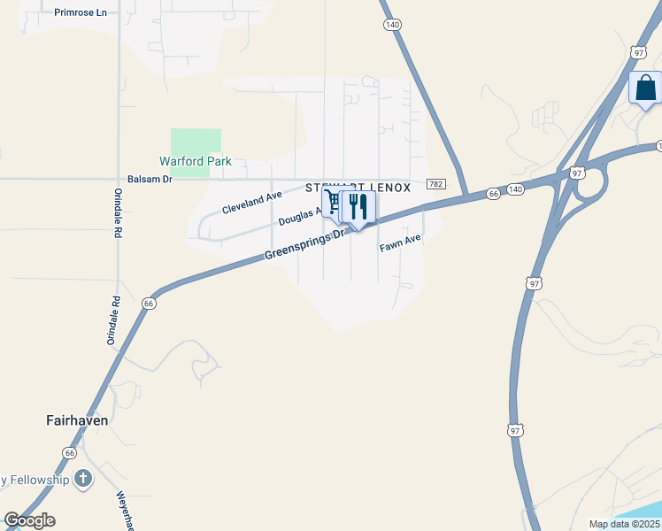 map of restaurants, bars, coffee shops, grocery stores, and more near 3635 Emerald Street in Klamath Falls