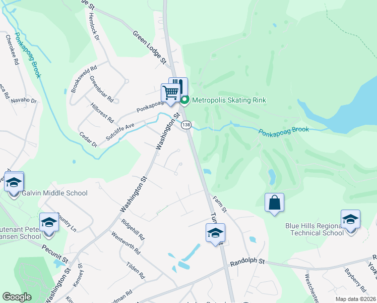 map of restaurants, bars, coffee shops, grocery stores, and more near 35 Turnpike Street in Canton