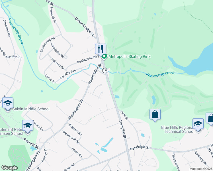 map of restaurants, bars, coffee shops, grocery stores, and more near 35 Turnpike Street in Canton