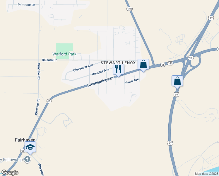 map of restaurants, bars, coffee shops, grocery stores, and more near 3635 Emerald Street in Klamath Falls