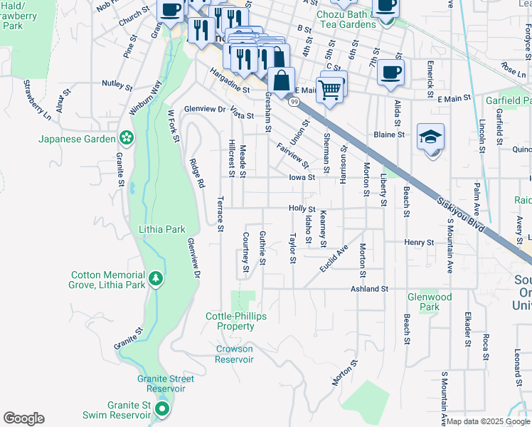 map of restaurants, bars, coffee shops, grocery stores, and more near 402 Holly Street in Ashland