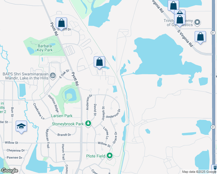 map of restaurants, bars, coffee shops, grocery stores, and more near 12 Joseph Court in Lake in the Hills