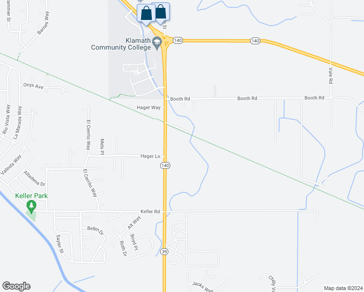 map of restaurants, bars, coffee shops, grocery stores, and more near 4237 Oregon 39 in Klamath Falls