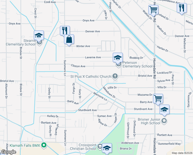map of restaurants, bars, coffee shops, grocery stores, and more near 4195C Bristol Court in Klamath Falls