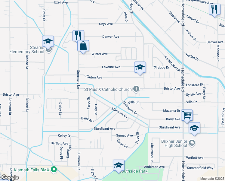 map of restaurants, bars, coffee shops, grocery stores, and more near 4195C Bristol Court in Klamath Falls