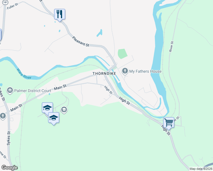 map of restaurants, bars, coffee shops, grocery stores, and more near 4064-4066 Main Street in Palmer