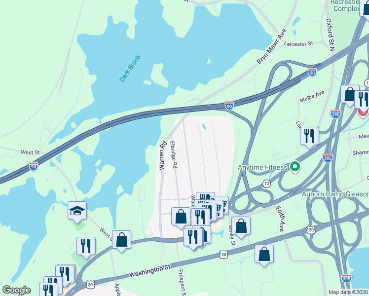 map of restaurants, bars, coffee shops, grocery stores, and more near 35 Waterman Road in Auburn