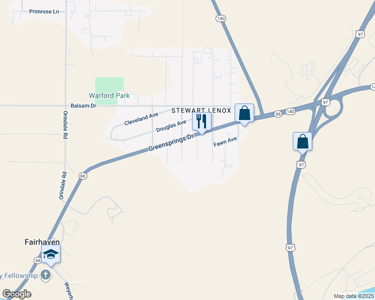 map of restaurants, bars, coffee shops, grocery stores, and more near 3635 Emerald Street in Klamath Falls