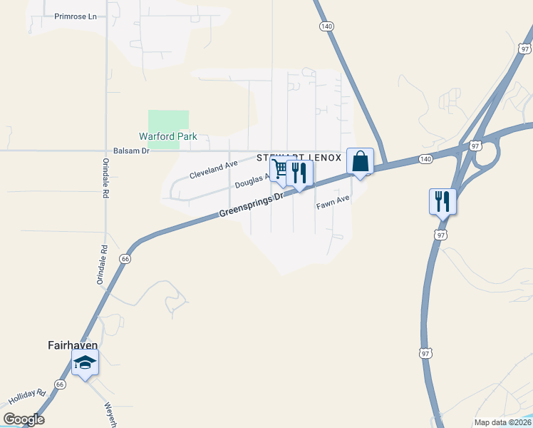 map of restaurants, bars, coffee shops, grocery stores, and more near 3619 Flint Street in Klamath Falls