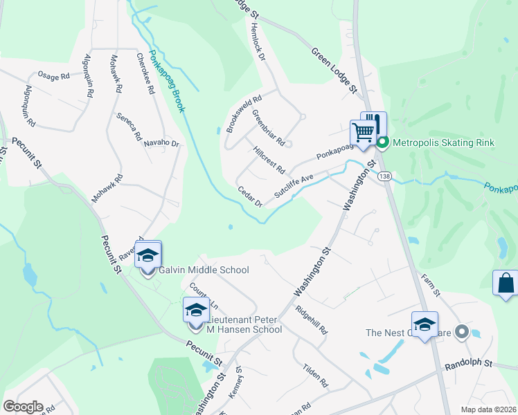 map of restaurants, bars, coffee shops, grocery stores, and more near 25 Cedar Drive in Canton