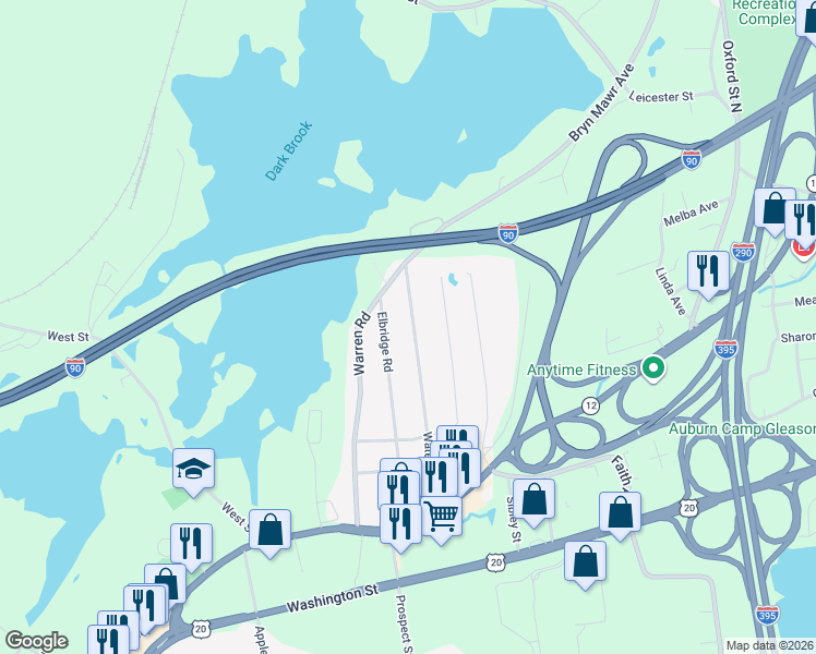 map of restaurants, bars, coffee shops, grocery stores, and more near 35 Waterman Road in Auburn