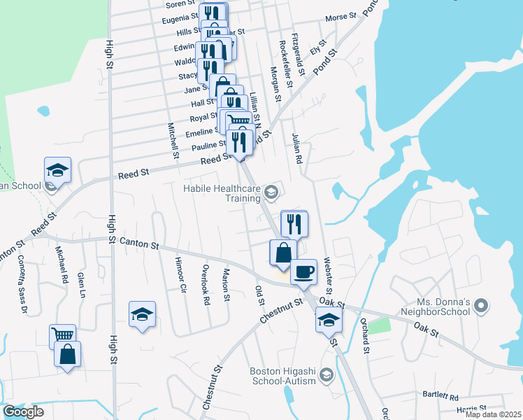 map of restaurants, bars, coffee shops, grocery stores, and more near 984 North Main Street in Randolph