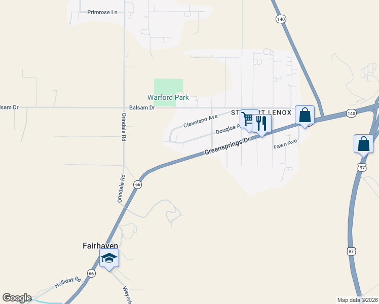 map of restaurants, bars, coffee shops, grocery stores, and more near 4657 Greensprings Drive in Klamath Falls