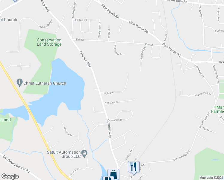 map of restaurants, bars, coffee shops, grocery stores, and more near 17 Hughey Road in Scituate