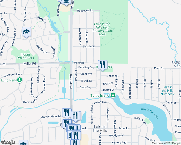 map of restaurants, bars, coffee shops, grocery stores, and more near 8 Grant Avenue in Lake in the Hills