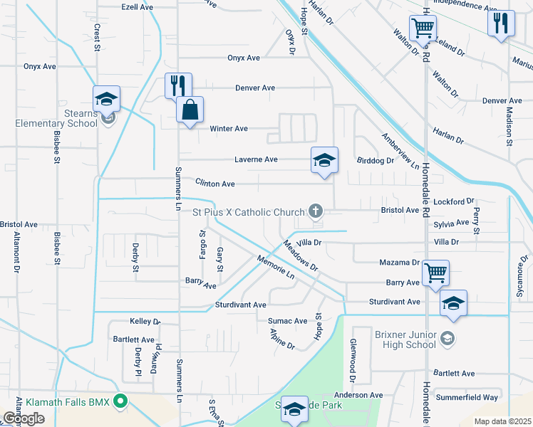 map of restaurants, bars, coffee shops, grocery stores, and more near 4195C Bristol Court in Klamath Falls