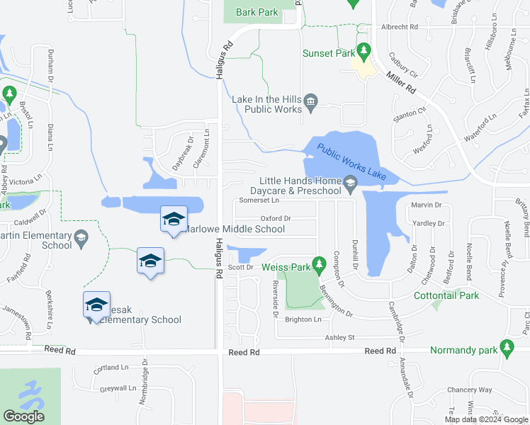 map of restaurants, bars, coffee shops, grocery stores, and more near 10468 Oxford Drive in Huntley