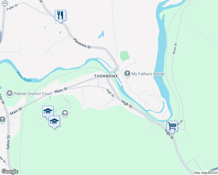 map of restaurants, bars, coffee shops, grocery stores, and more near 4064-4066 Main Street in Palmer