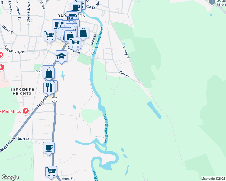 map of restaurants, bars, coffee shops, grocery stores, and more near 72-98 Grove St in Great Barrington