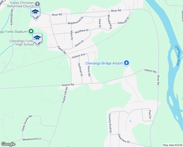 map of restaurants, bars, coffee shops, grocery stores, and more near 5 Davis Road in Binghamton