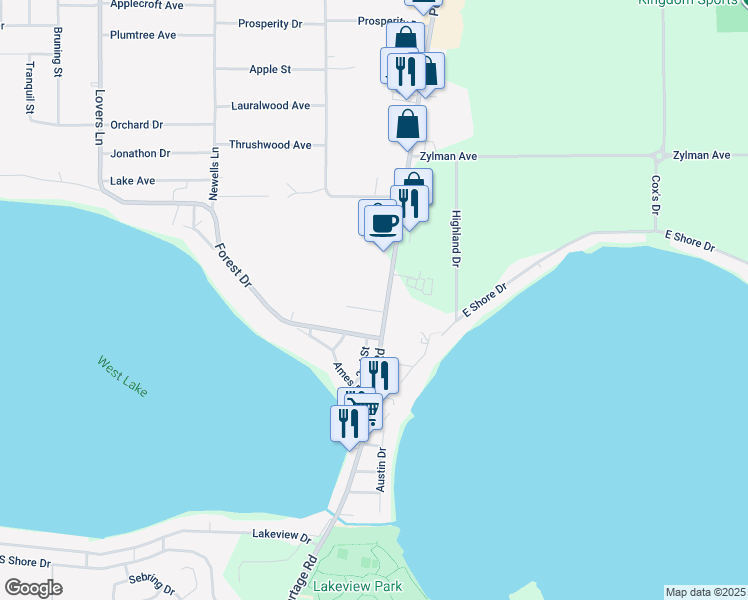 map of restaurants, bars, coffee shops, grocery stores, and more near 8818 Portage Road in Portage