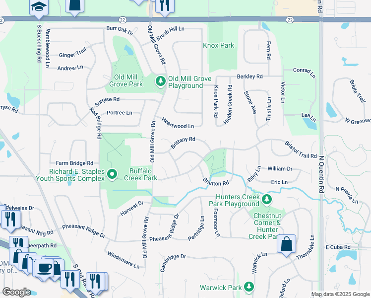 map of restaurants, bars, coffee shops, grocery stores, and more near 1035 Pembridge Road in Lake Zurich