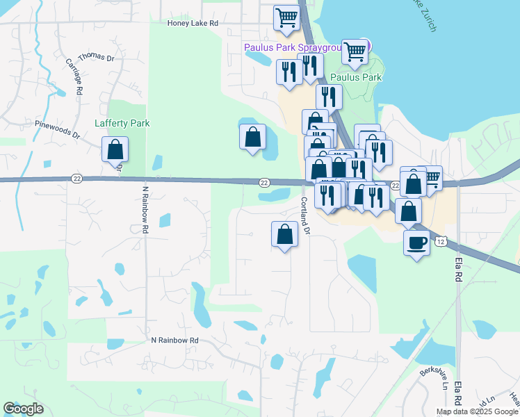 map of restaurants, bars, coffee shops, grocery stores, and more near 1064 Orchard Pond Court in Lake Zurich
