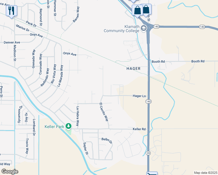 map of restaurants, bars, coffee shops, grocery stores, and more near 4248 Mels Place in Klamath Falls