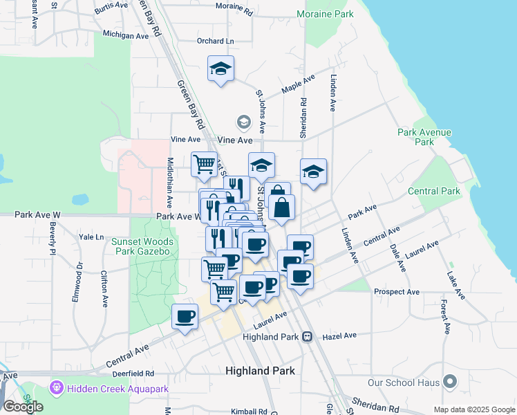 map of restaurants, bars, coffee shops, grocery stores, and more near 2008 Saint Johns Avenue in Highland Park