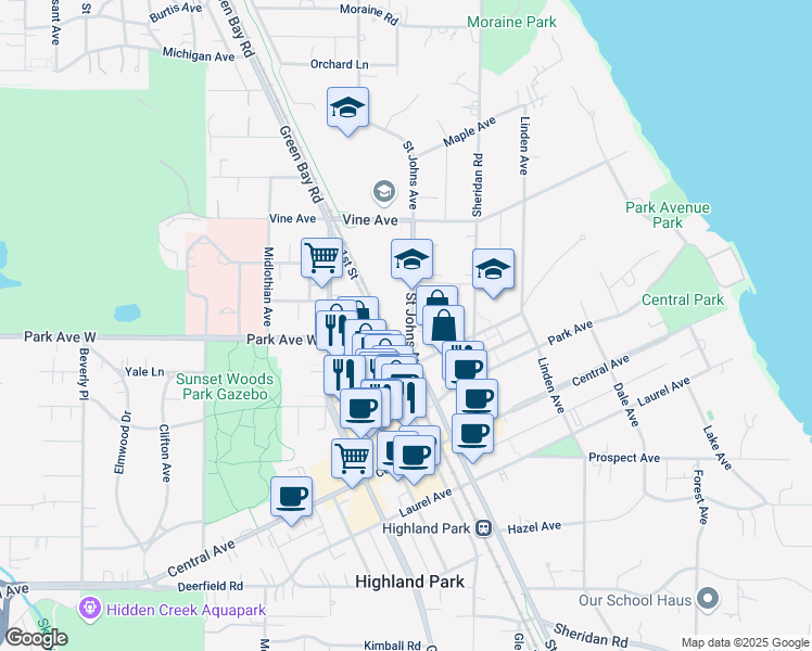 map of restaurants, bars, coffee shops, grocery stores, and more near 2008 Saint Johns Avenue in Highland Park