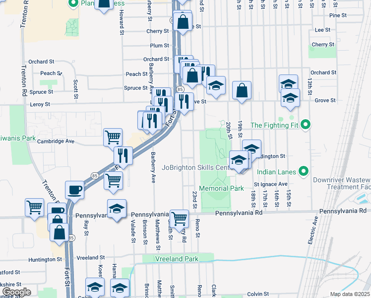 map of restaurants, bars, coffee shops, grocery stores, and more near 4297 Quarry Road in Wyandotte