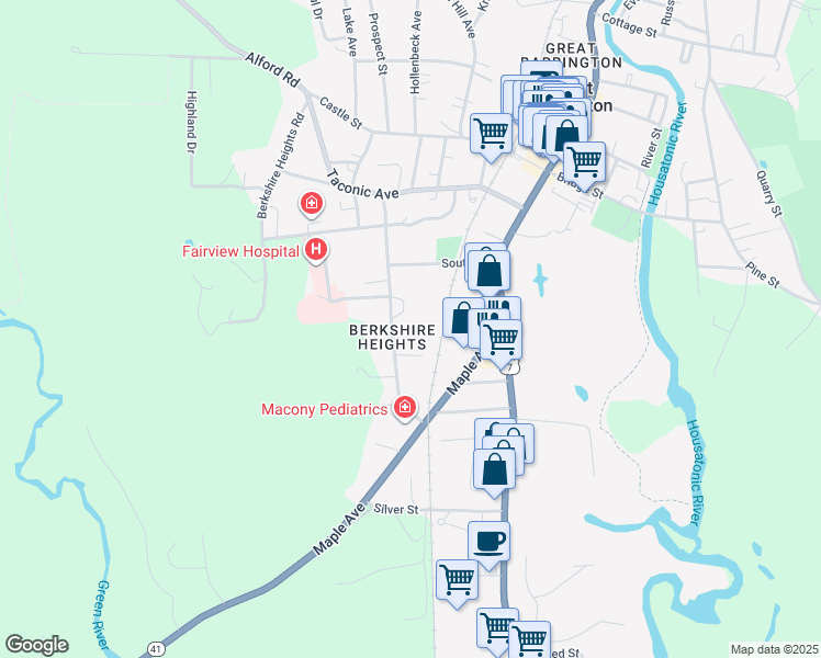 map of restaurants, bars, coffee shops, grocery stores, and more near 111 West Avenue in Great Barrington