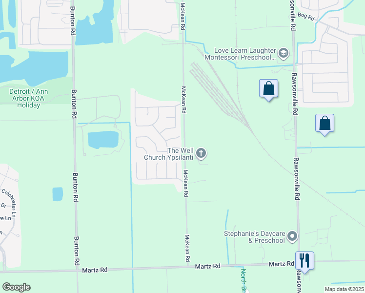 map of restaurants, bars, coffee shops, grocery stores, and more near 6988 McKean Road in Ypsilanti